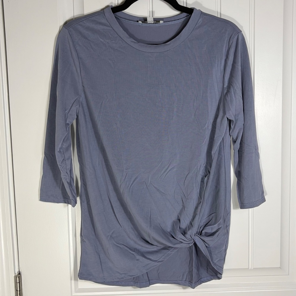Green Envelope Los Angeles Womens XS Dusty Blue Side Knot Twist 3/4 Sleeve Top
